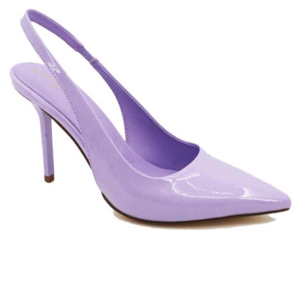Anne Michelle Lavender Patent Slingback Pointed-Toe Heels